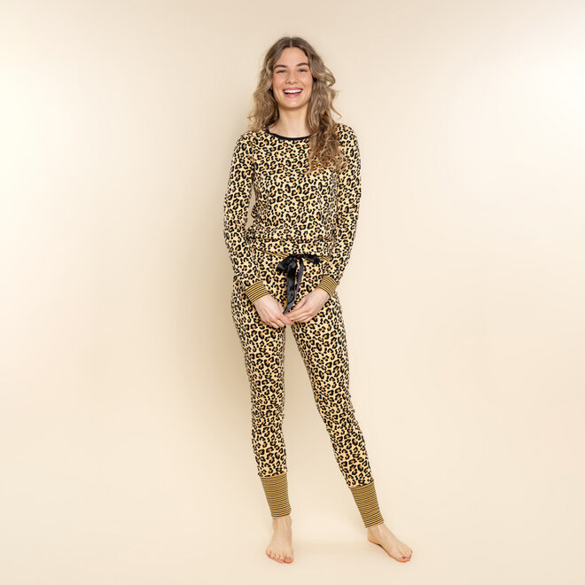Charlie Choe Damen-Lounge-Hose, beige, mit Leopardenmuster