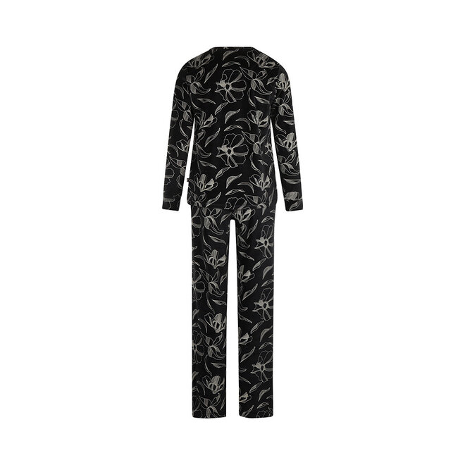 Charlie Choe Dames Pyjama Zwart Bloemen Velours
