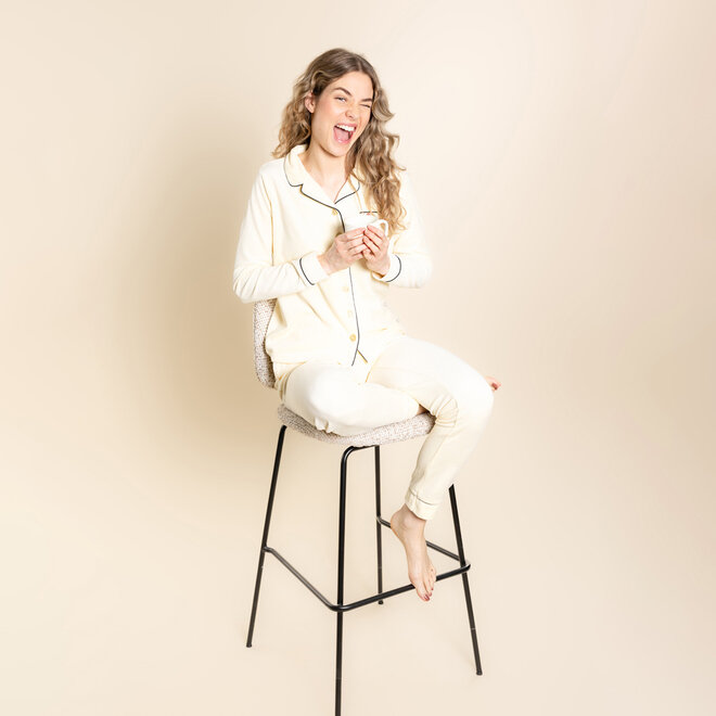 Charlie Choe Damen-Pyjama, Off-White, Velours