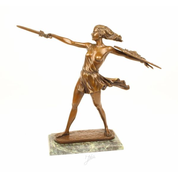  Bronze sculpture of an amazon with sword and shield