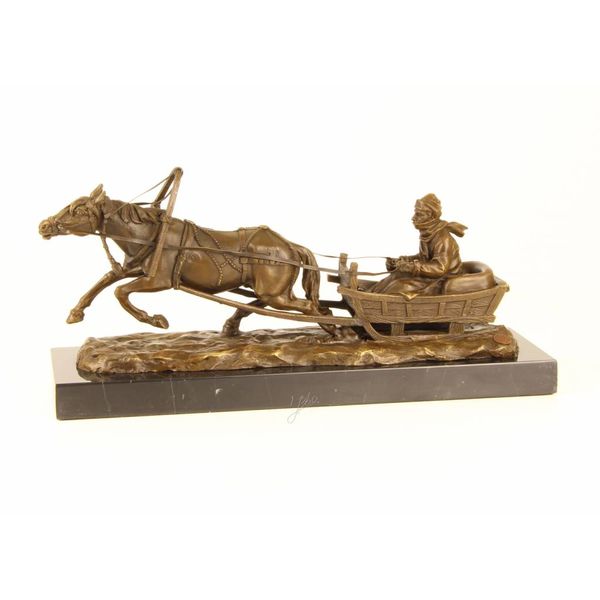  Bronze sculpture of a horse drawn sleigh