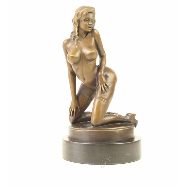  Bronze sculpture of a kneeling female nude in stockings and high heels