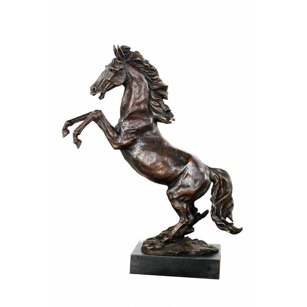  Een bronzen beeld van een stijgerend paard