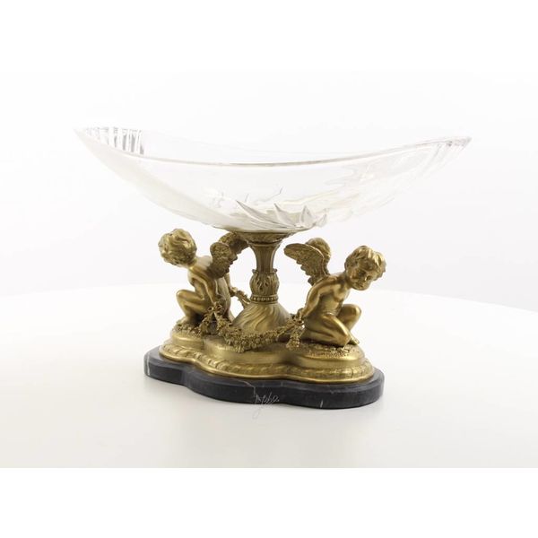  A bronze mounted glass bowl with cherubs