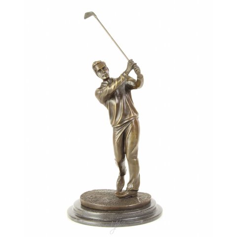 Bronzen beeld van een golfer