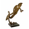 An abstract bronze sculpture of a swirl dancing female