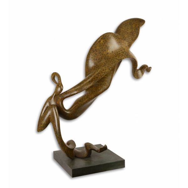  An abstract bronze sculpture of a swirl dancing female