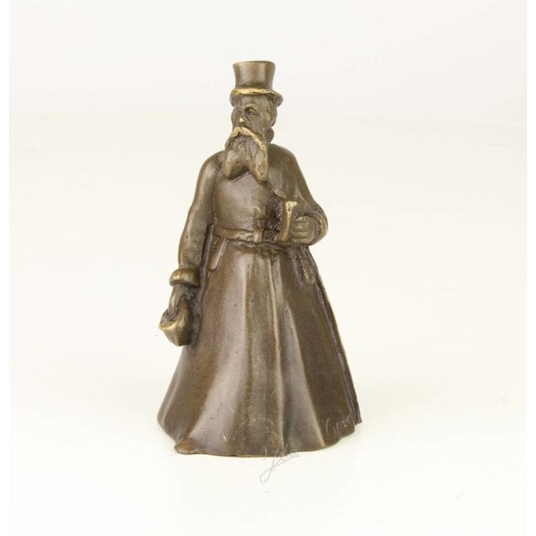  A bronze figural table bell of a gentleman