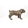 A bronze sculpture of a standing English Bulldog