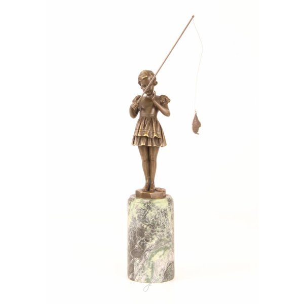  A bronze sculpture of a young girl fishing