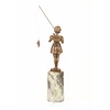 A bronze sculpture of a young girl fishing