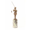 A bronze sculpture of a young girl fishing