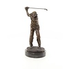 A bronze sculpture of a male golfer