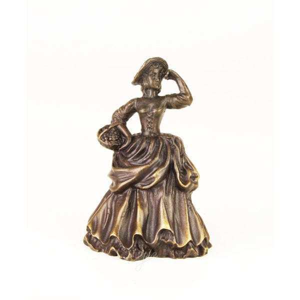  A bronze table bell of a lady with basket