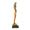 A bronze sculpture of an undressing female