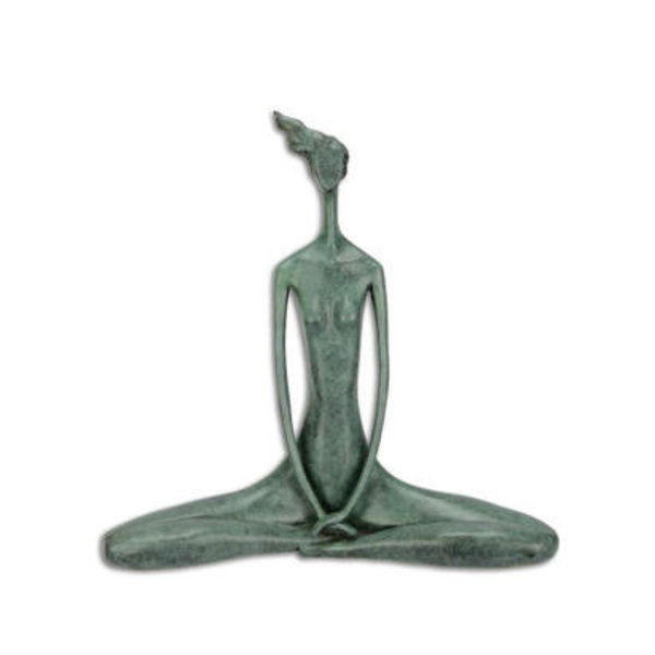  Modernist bronzen beeld van naakte vrouw in yoga pose