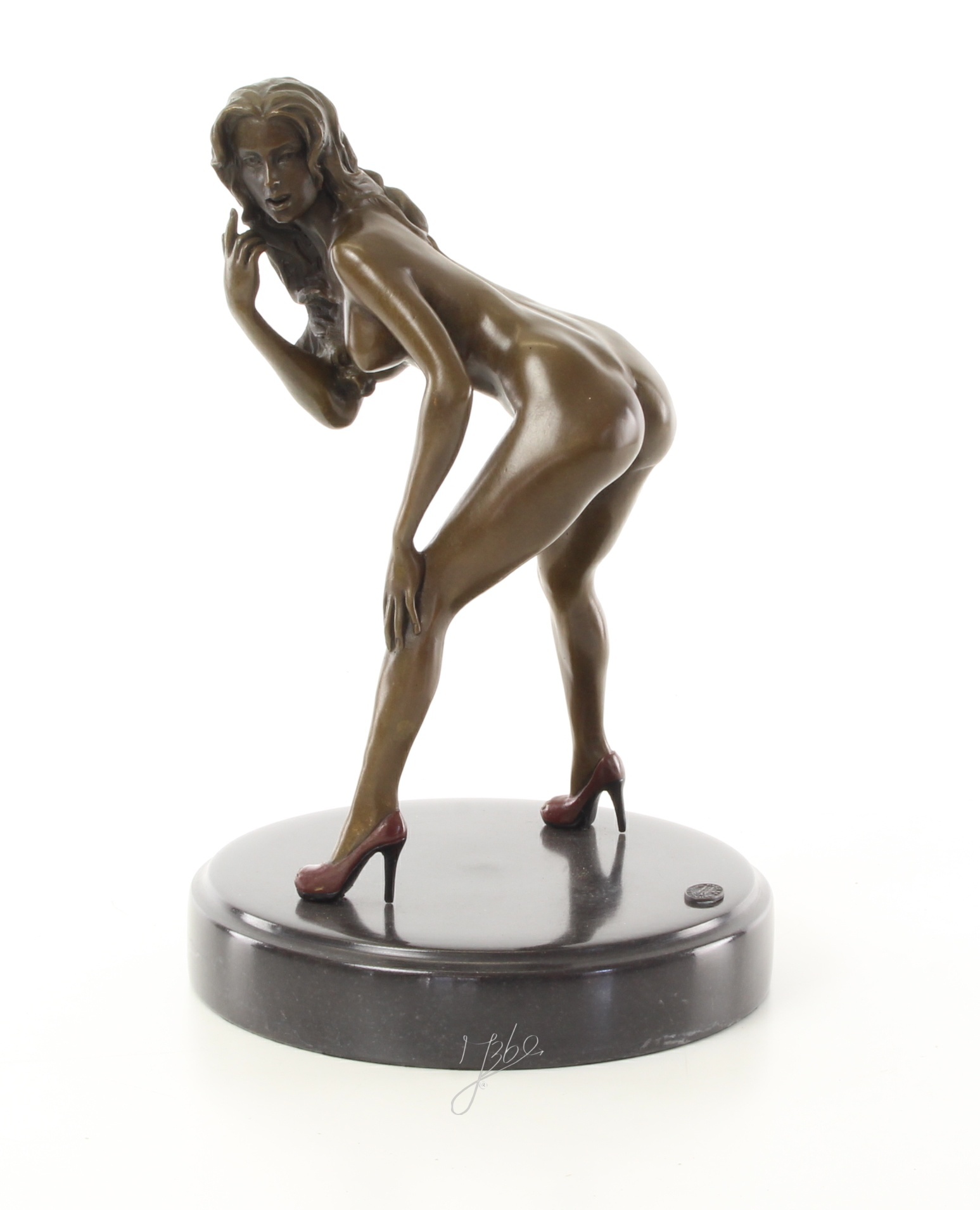 An erotic bronze sculpture of a nude female wearing heels | YourBronze.com