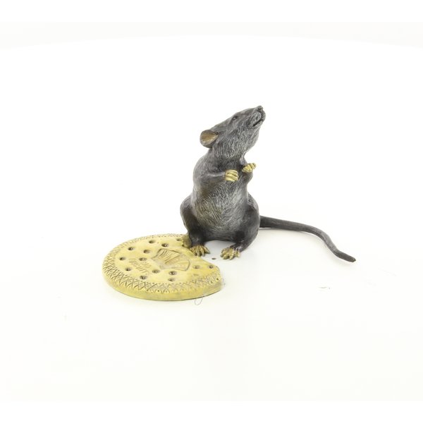  Bronze sculpture of a mouse eating a biscuit