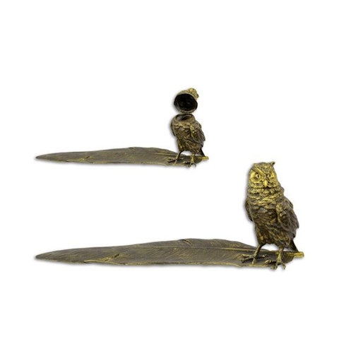 Bronze owl inkwell