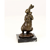 Bronze sculpture of a female rabbit holding her bunny