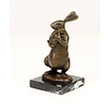 Bronze sculpture of a female rabbit holding her bunny