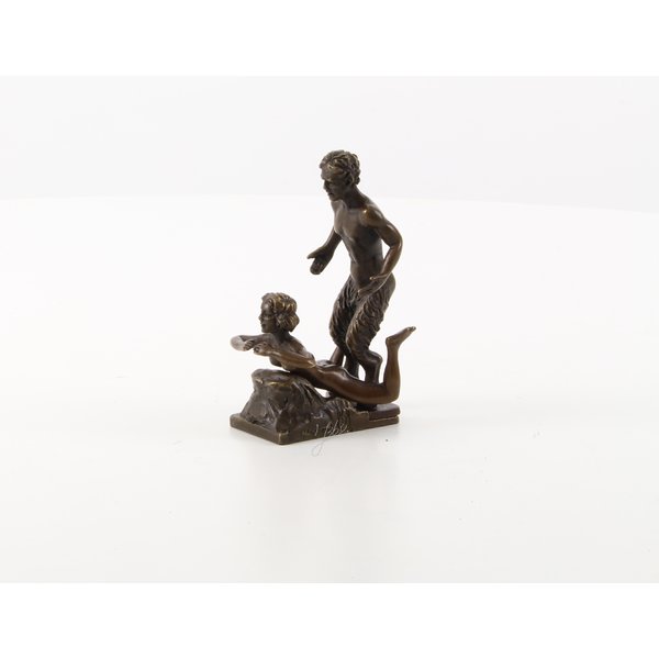  Bronzen sculptuur van satyr met naakte dame