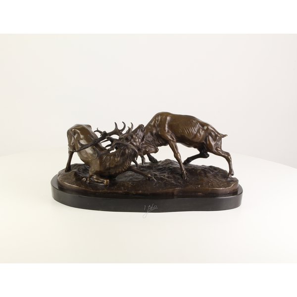  Bronze sculpture of two fighting stags