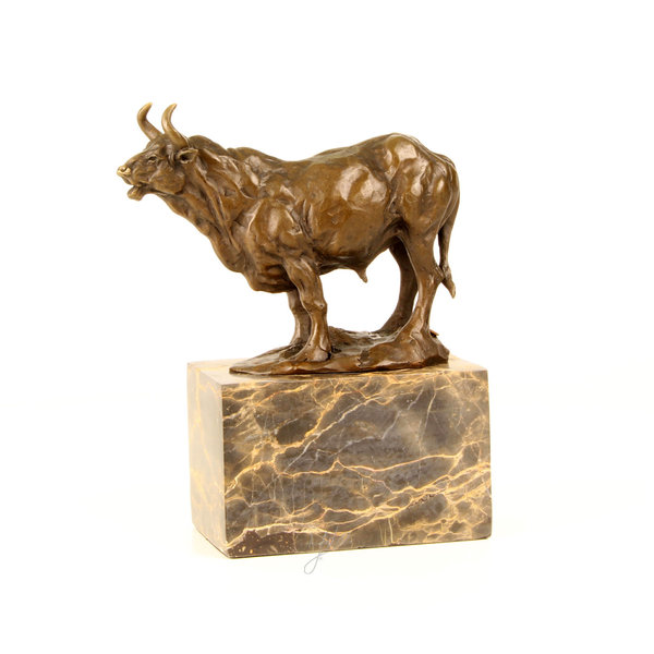  Bronze sculpture of a bellowing  bull mounted on a marble base