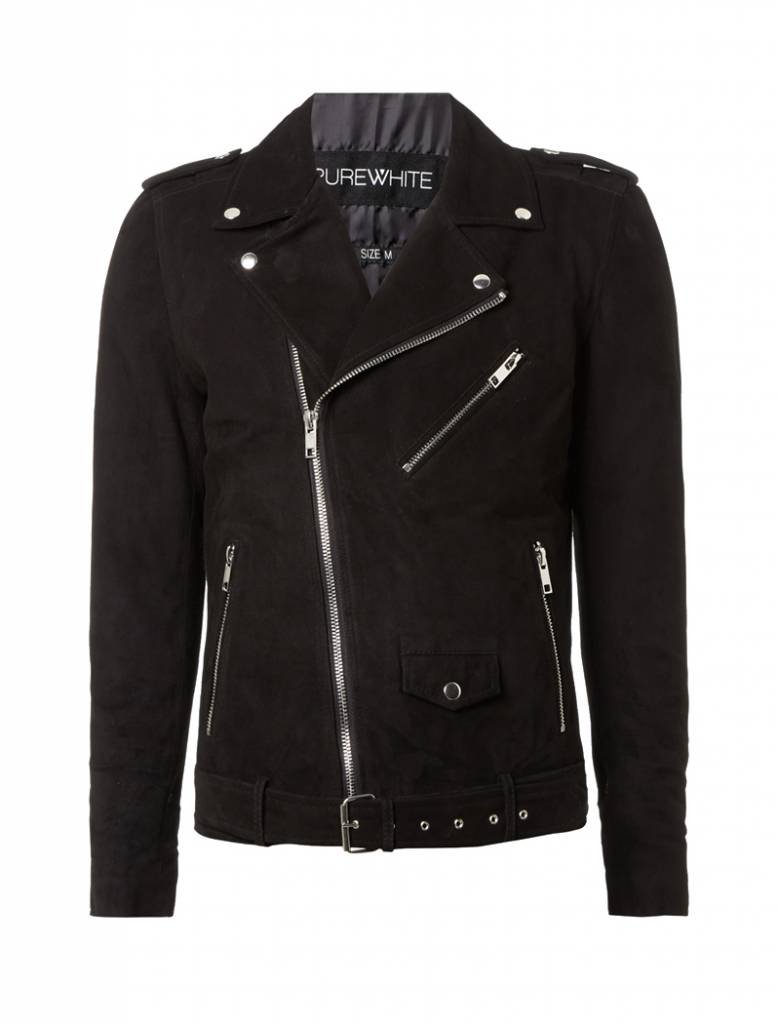18030409 Black Purewhite Purewhite Suede Biker Jacket Black