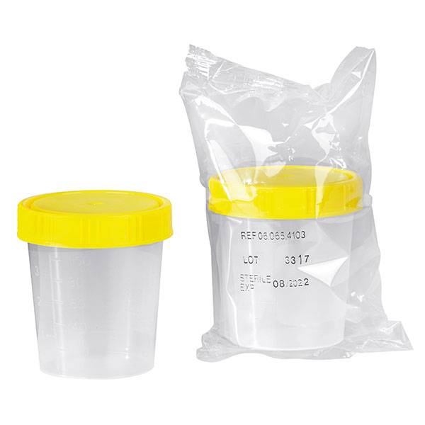 Urine specimen cup with screw cap sterile 125 ml 150 pieces