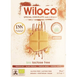 Wiloco Lactosevrije Chocoladereep 'Wit' met Praliné - 90g - BIO