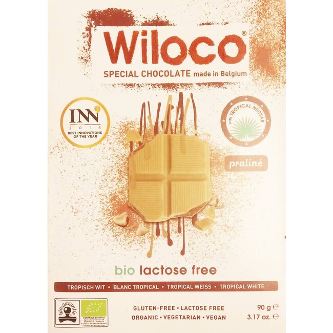 Lactosevrije Chocoladereep 'Wit' met Praliné - 90g - BIO