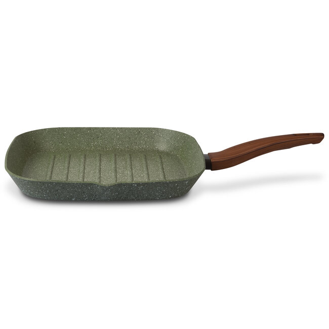 Grillpan zonder Teflon 28 cm met hout-look greep - Vegetek