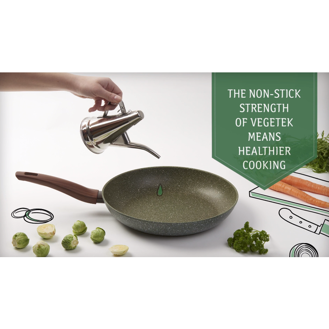 Grillpan zonder Teflon 28 cm met hout-look greep - Vegetek