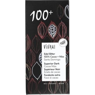 Vivani Pure chocoladereep 100% + cacao nibs - 80gr - BIO