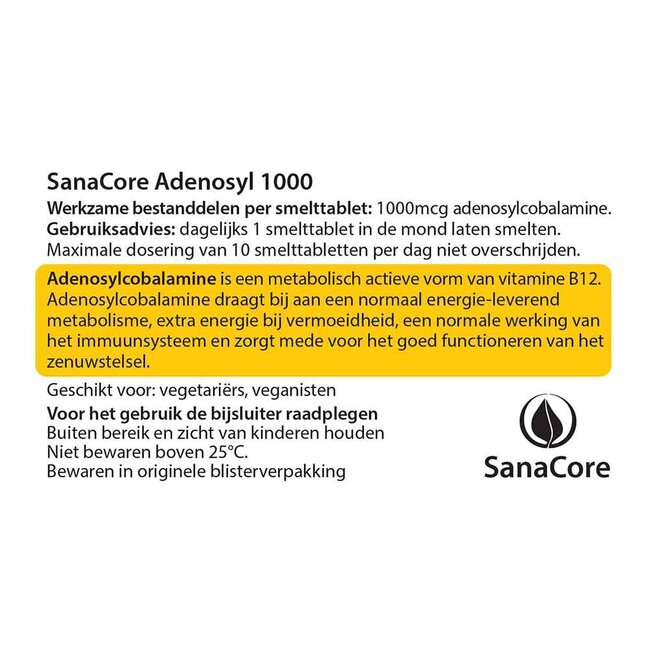 Adenosyl 1000 Vitamine B12 - 60 tabletten zonder Foliumzuur