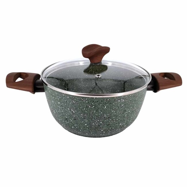 Kookpan 24cm met 2 hout-look grepen + glasdeksel - VegeTek
