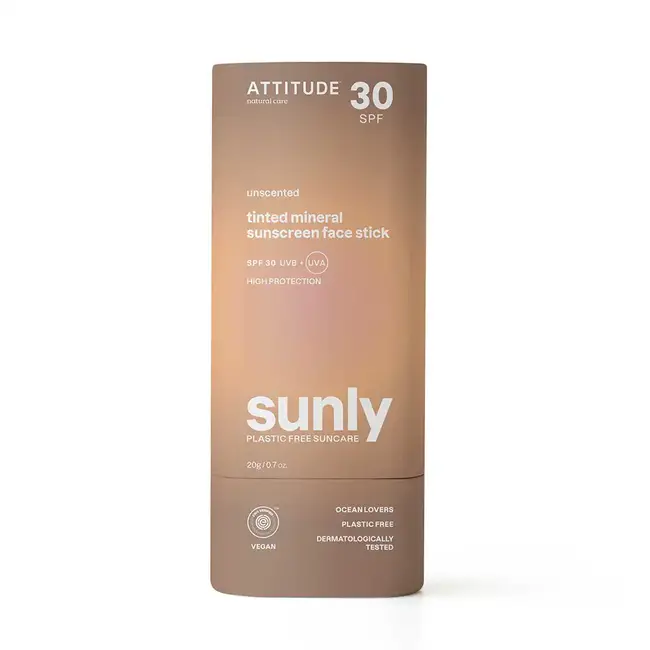 ATTITUDE Sunly Getinte Zonnebrandstick SPF30 - Ongeparfumeerd - 20g