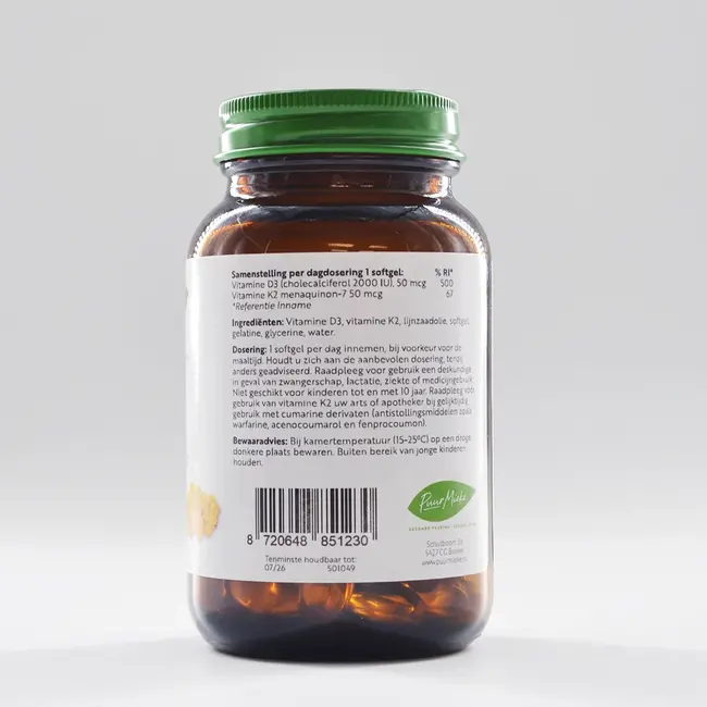 Vitamine D3 en K2 - 2000 IU  en 50mcg - 90 softgels