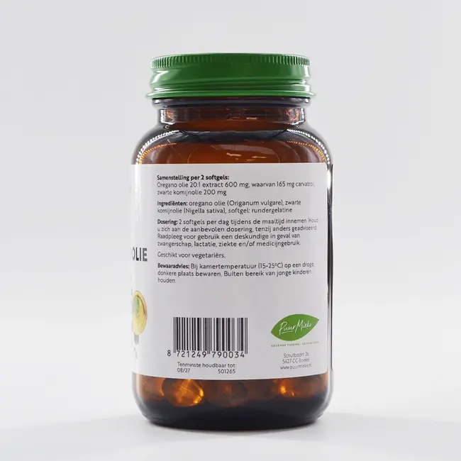 Wilde Oregano Olie - met Zwarte Komijnolie - 600 mg - 90 softgels