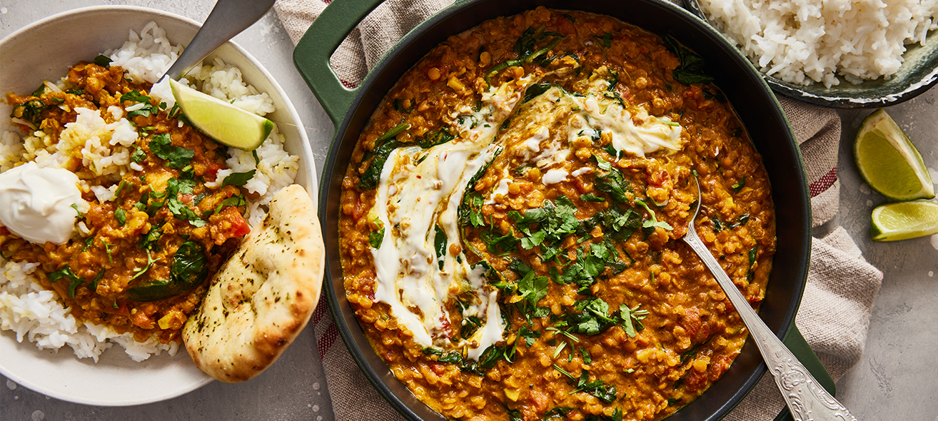 Linzen dahl met spinazie