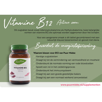 Puur Mieke Vitamine B12 Sample - Actieve vorm - 2000mcg - 5 tabletten