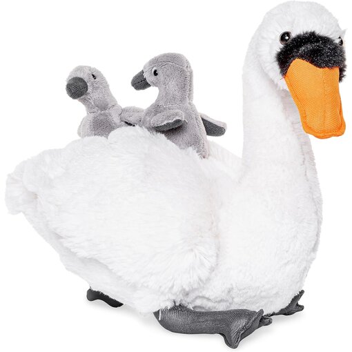 Witte zwaan knuffel met baby zwaantjes