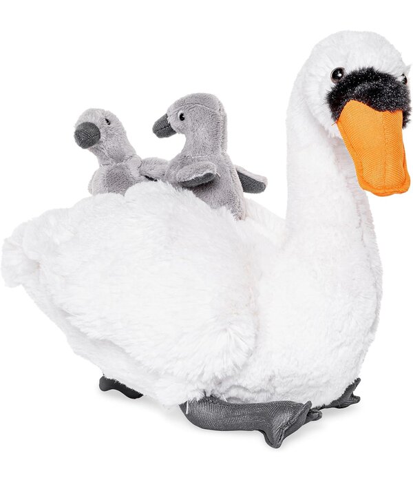 Witte zwaan knuffel met baby zwaantjes