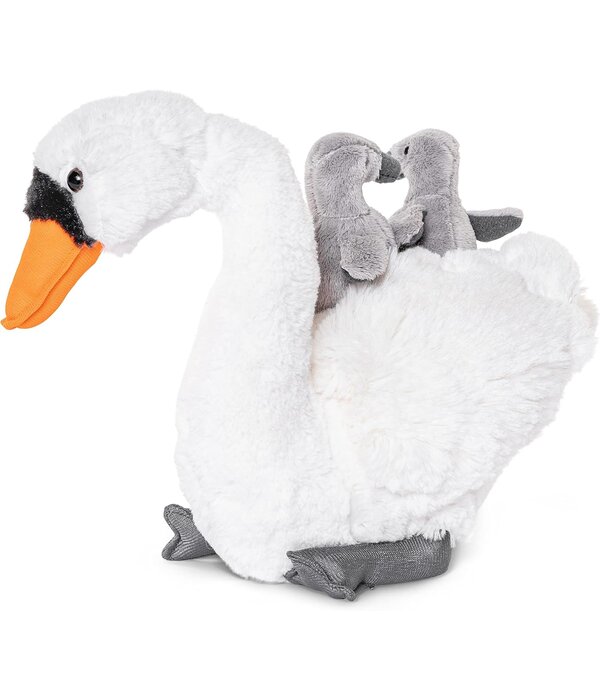 Witte zwaan knuffel met baby zwaantjes