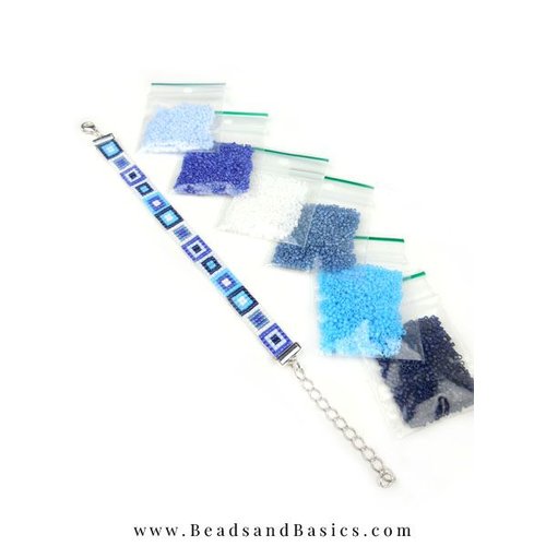 Zelf Weef Armbanden Maken Met Miyuki Kralen - Blauw met Wit Zelf Weef Armbanden Maken Met Miyuki Kralen - Blauw met Wit