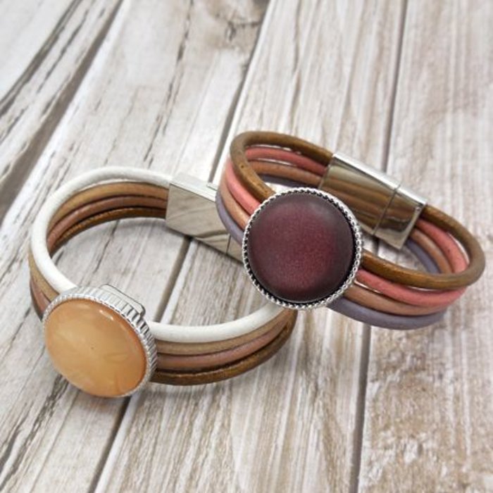 Bracelet With 4 Colors leather And Mesh Closure InspiratieSetje0314