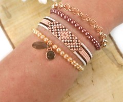 Miyuki Woven Beadloom Bracelet  Rosé Gold With Brown
