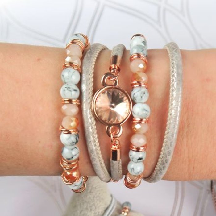 groet Sturen Raad eens Rosé Goud & Marmer - Armbanden setje met leer - Beads & Basics