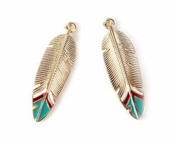 4 stuks Boho Veer Bedel Gold Plated 33x10mm